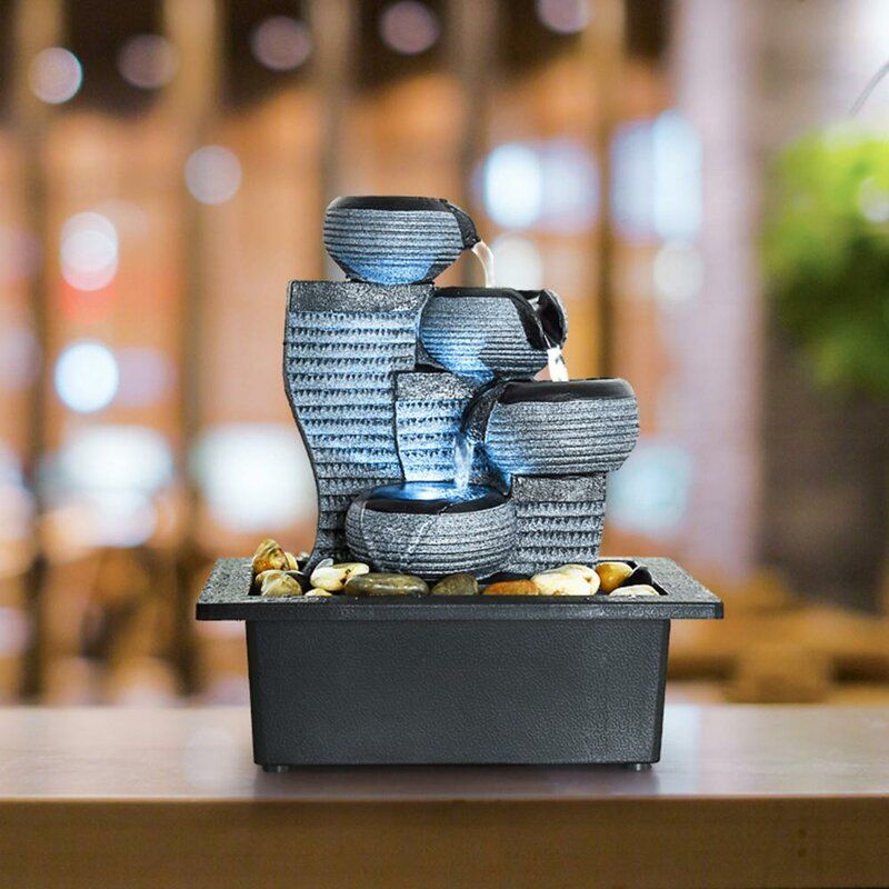 Resin 4 Tier Desktop Waterfall Fountain with Light thumbnail 3