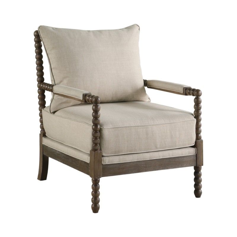 CUSHION BACK ACCENT CHAIR OATMEAL AND NATURAL thumbnail 3