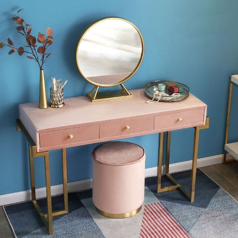 Gold and pink velvet Makeup Vanity Table Set 1 of 3 thumbnail 2
