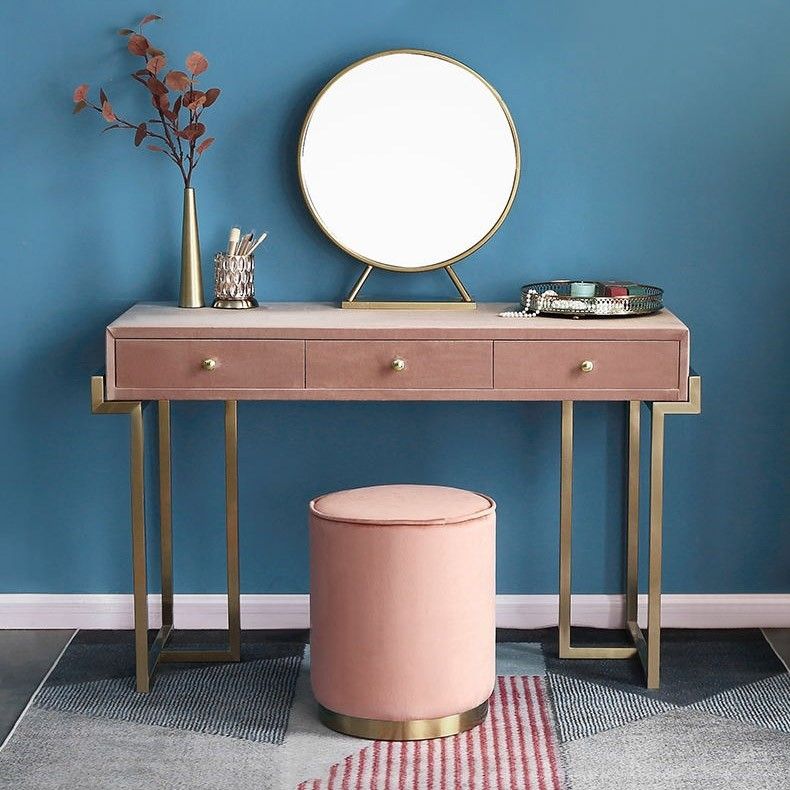 Gold and pink velvet Makeup Vanity Table Set 1 of 3 thumbnail 3