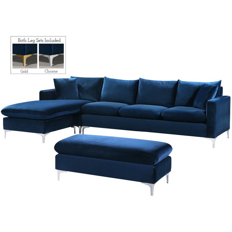 Shumpert 110" Wide Velvet Reversible Sofa & Chaise thumbnail 4