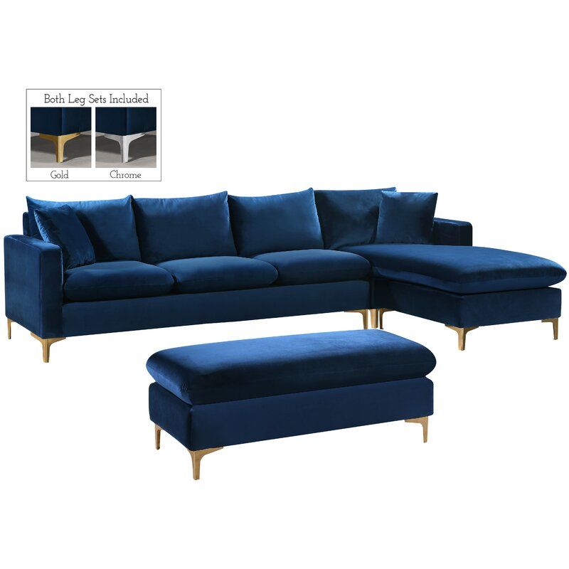 Shumpert 110" Wide Velvet Reversible Sofa & Chaise thumbnail 5
