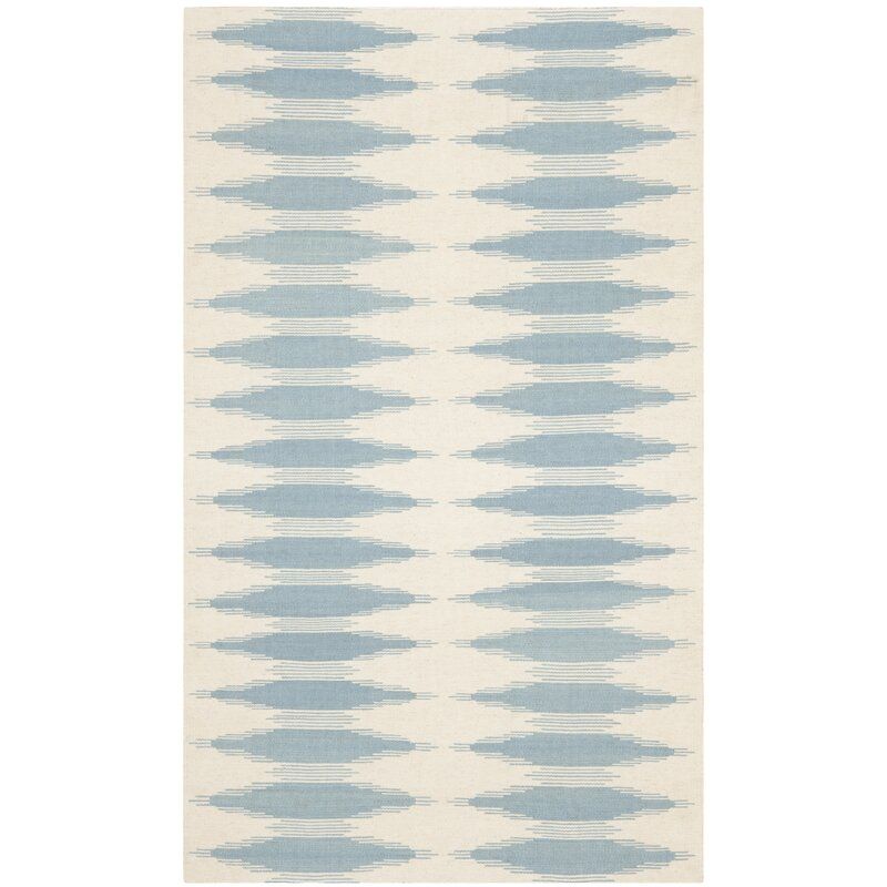 Kilim Ivory and Blue Area Rug thumbnail 3