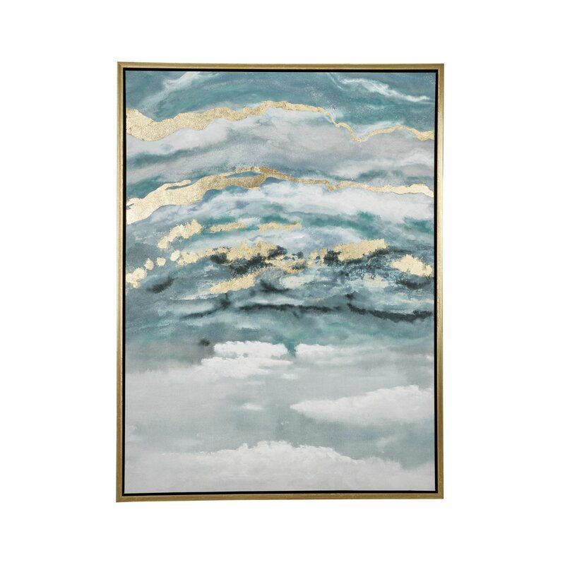 Turquoise Gold Abstract Framed Painting thumbnail 2