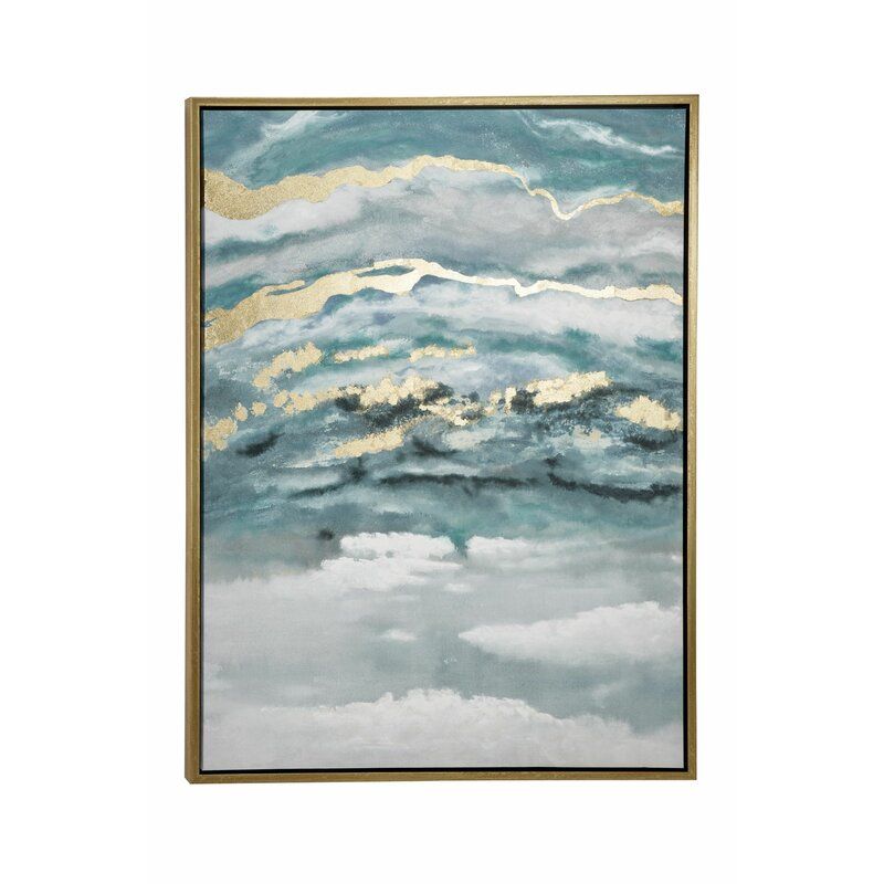 Turquoise Gold Abstract Framed Painting thumbnail 4