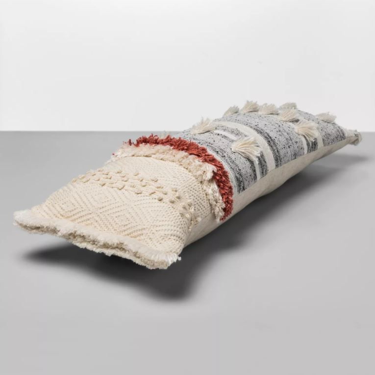 Tufted Multi Fringe Oversized Lumbar Pillow Cream thumbnail 2