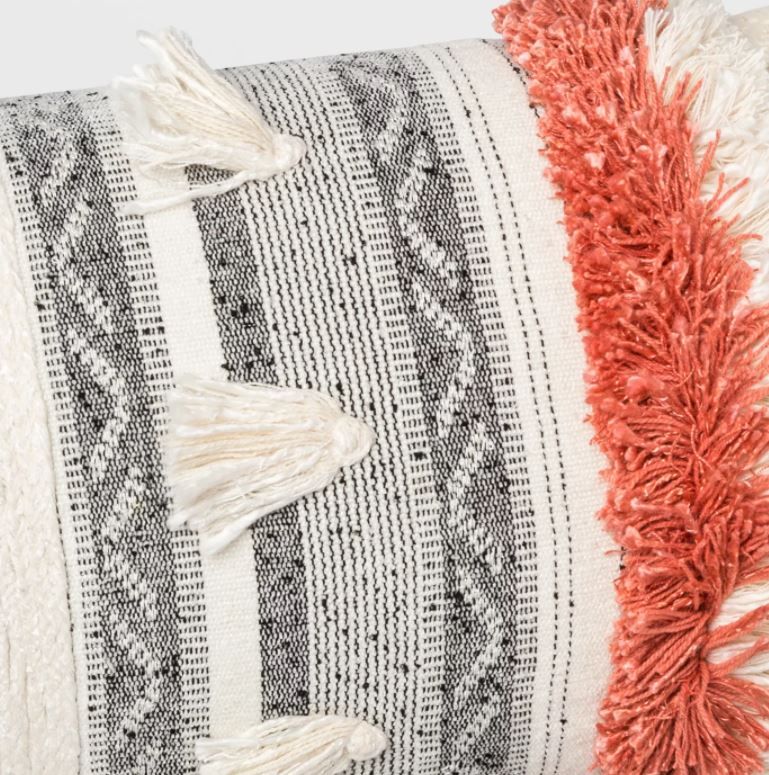 Tufted Multi Fringe Oversized Lumbar Pillow Cream thumbnail 3