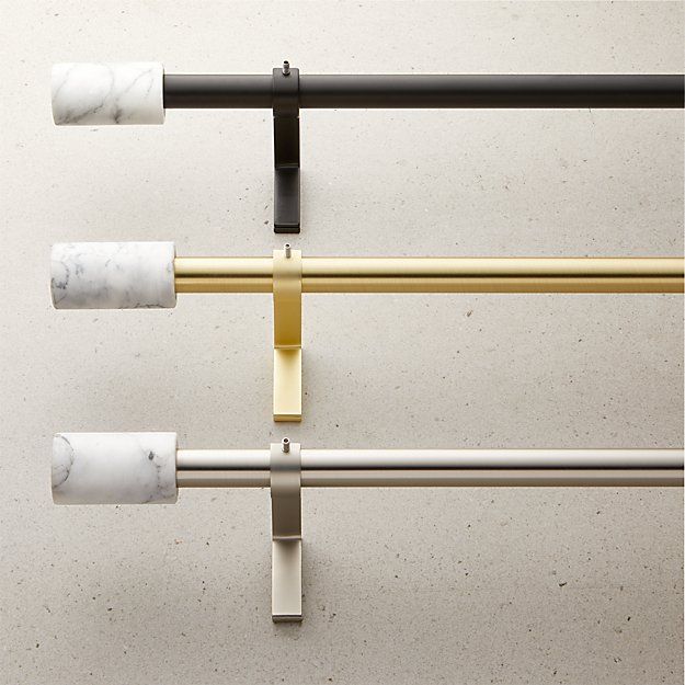 BRUSHED BRASS WITH WHITE MARBLE FINIAL CURTAIN ROD SET thumbnail 2