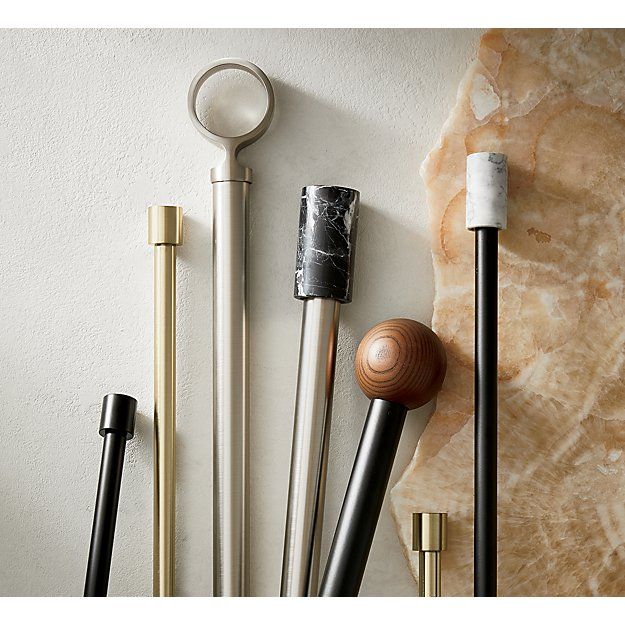 BRUSHED BRASS WITH WHITE MARBLE FINIAL CURTAIN ROD SET thumbnail 3