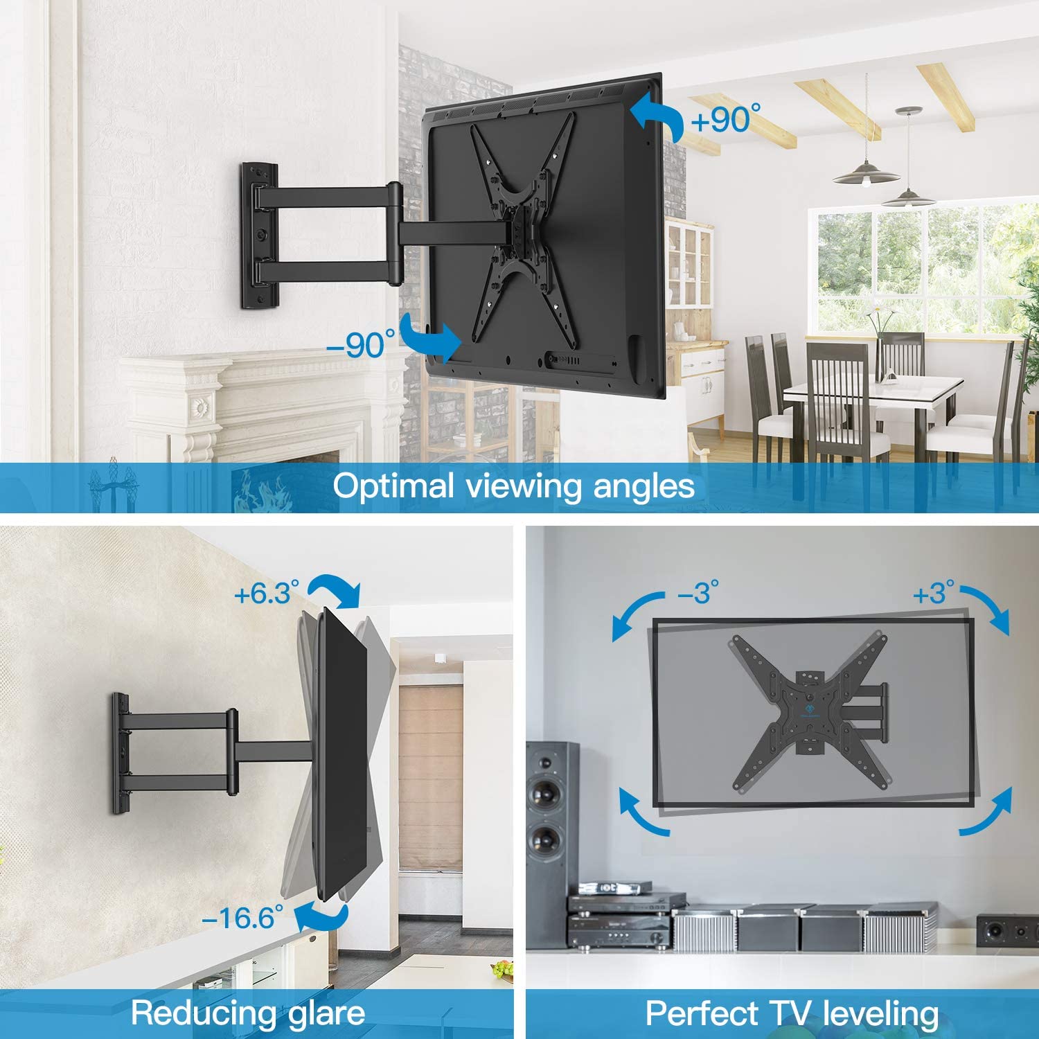 PERLESMITH TV Wall Mount for Most 26-55 Inch Flat Curved TVs with Swivels, Tilts & Extends thumbnail 3