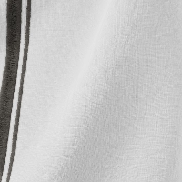 European Flax Linen Embroidered Stripe Curtain White Charcoal thumbnail 2