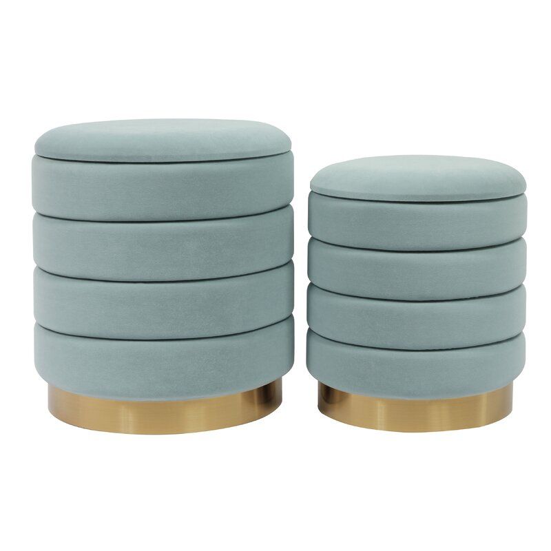 Grayton Velvet Round Storage Ottoman with Storage (Set of 2) thumbnail 2