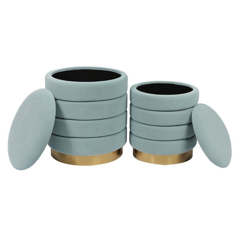 Grayton Velvet Round Storage Ottoman with Storage (Set of 2) thumbnail 4