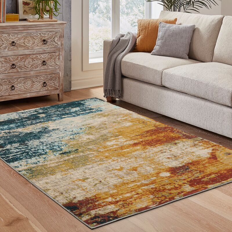 Bali Abstract Area Rug in Blue/ Red thumbnail 2