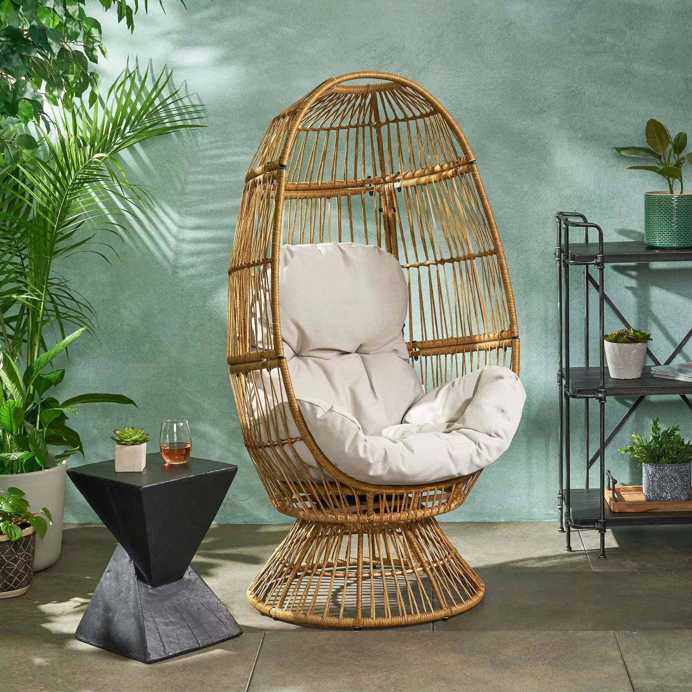 Pintan Wicker Swivel Egg Chair Christopher Knight Home thumbnail 7