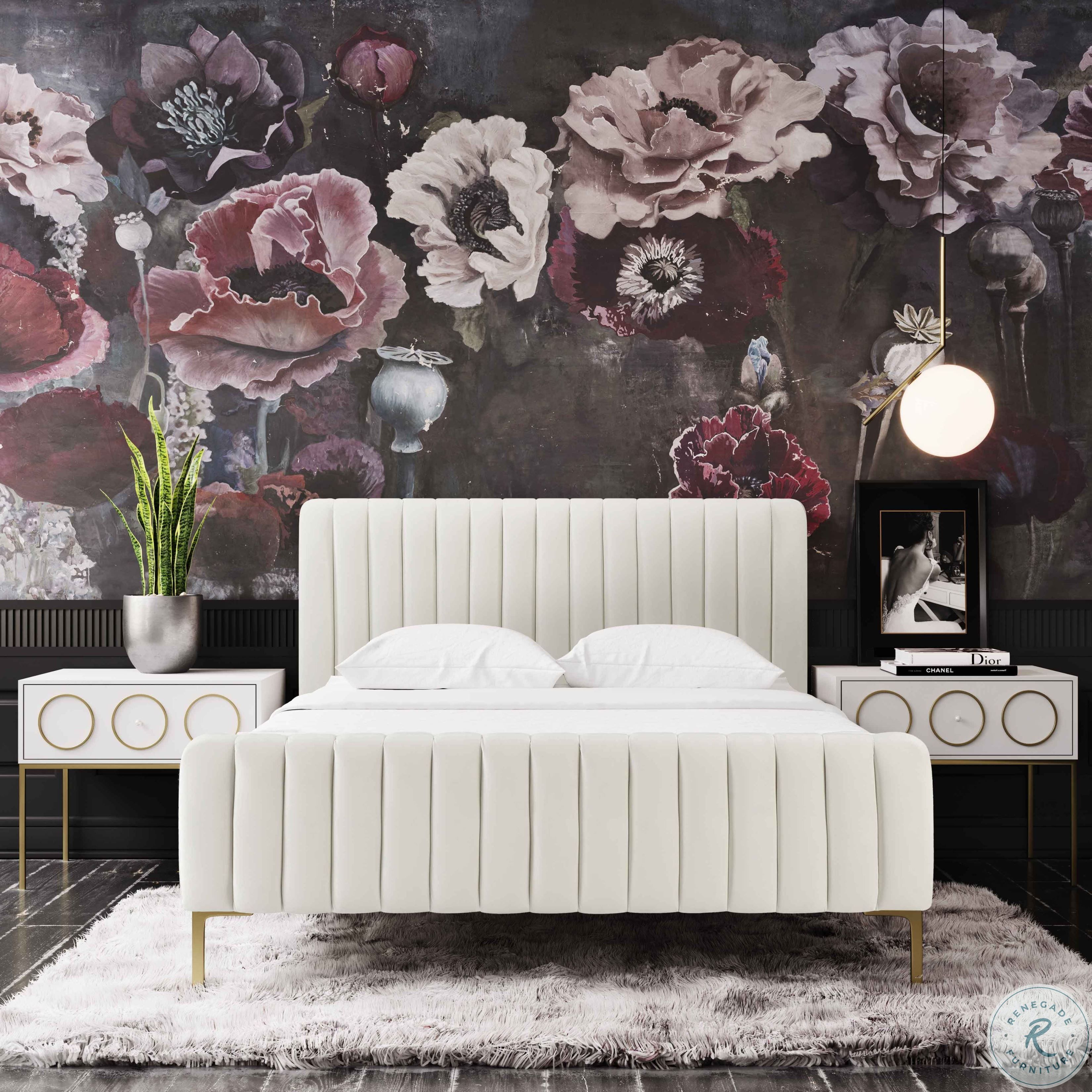 Angela Cream Upholstered Panel Bed- King thumbnail 4