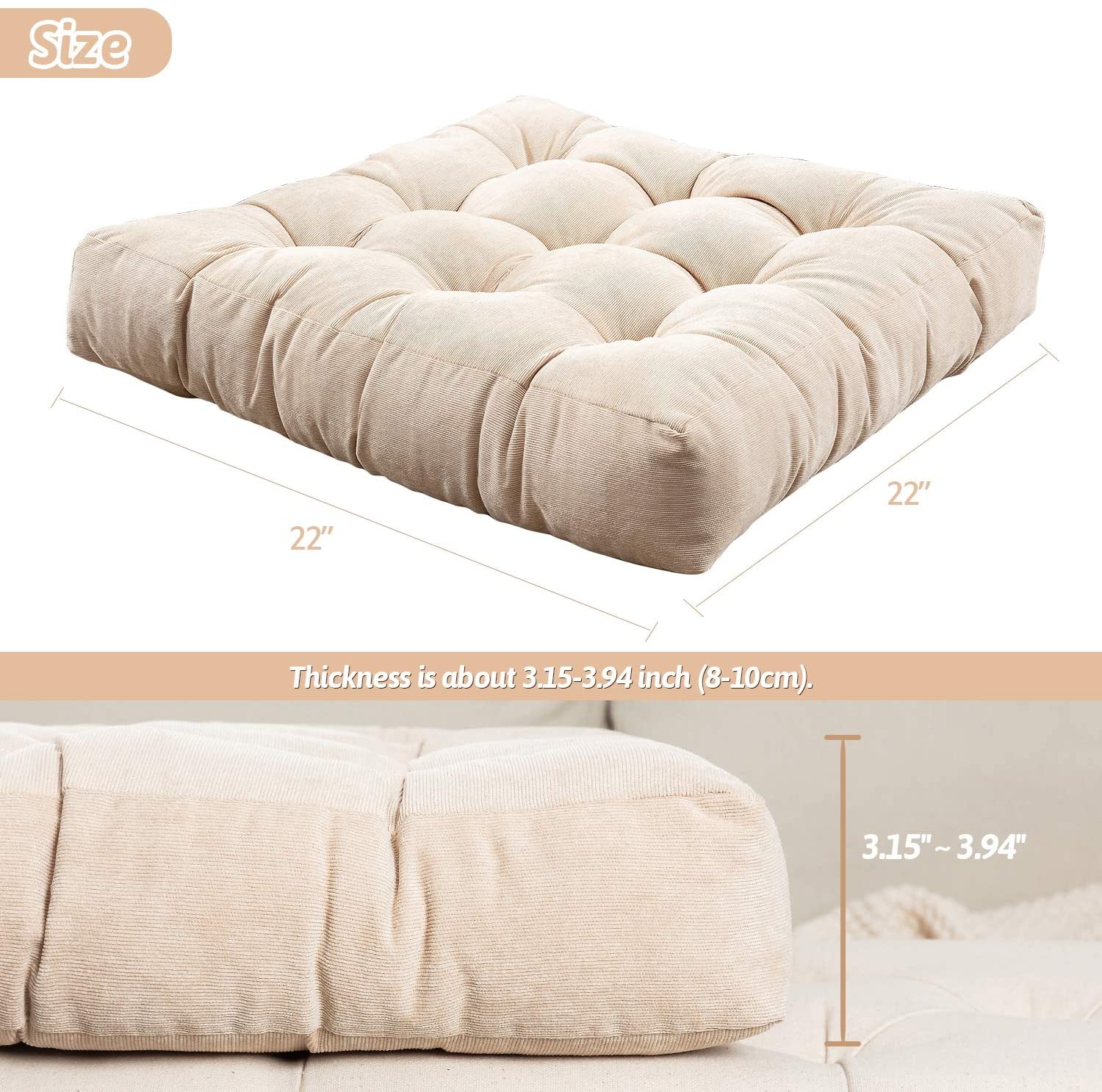 Higogogo Floor Pillow Square Meditation Pillow No Insert-22"x4" thumbnail 2