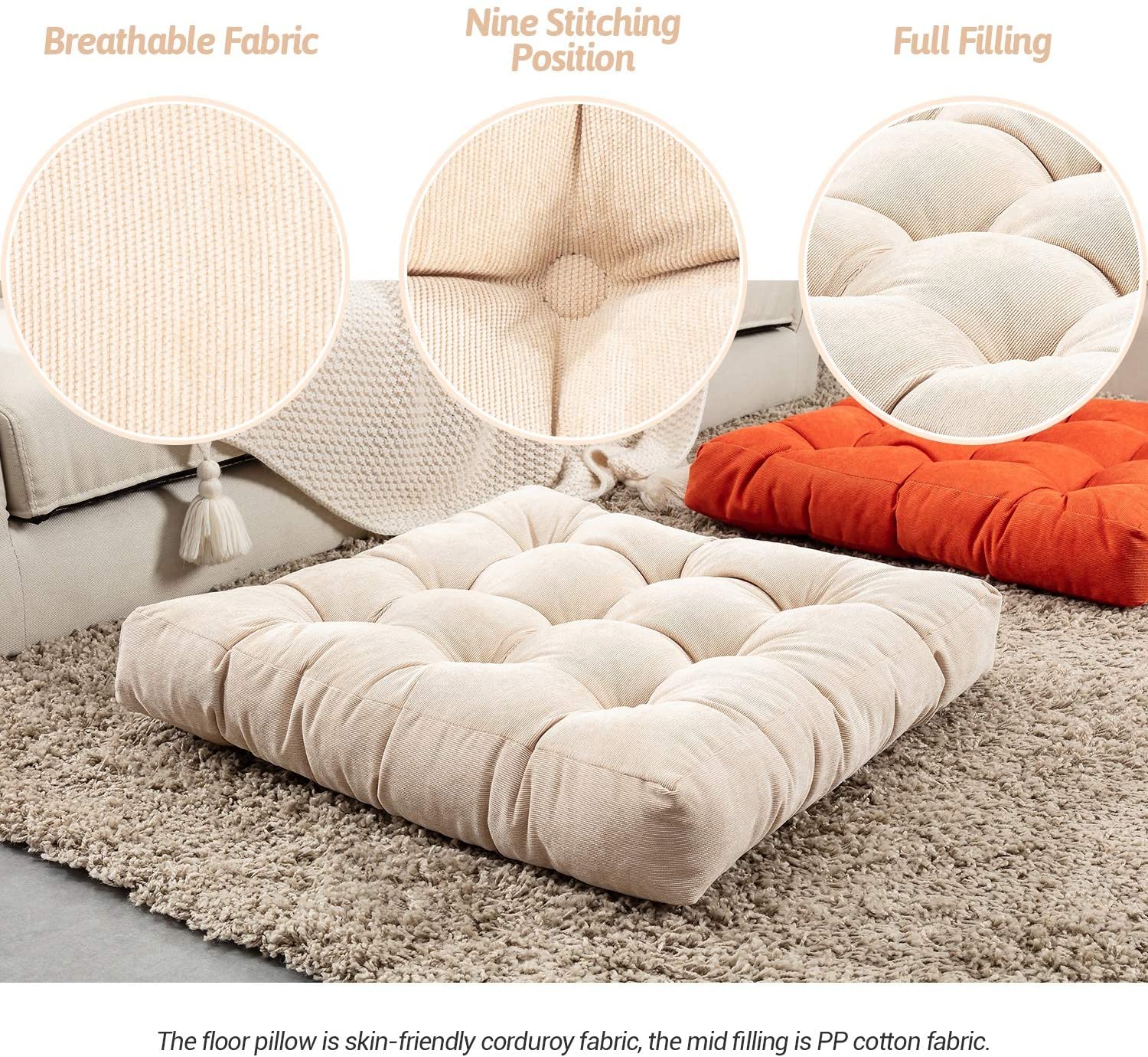 Higogogo Floor Pillow Square Meditation Pillow No Insert-22"x4" thumbnail 3
