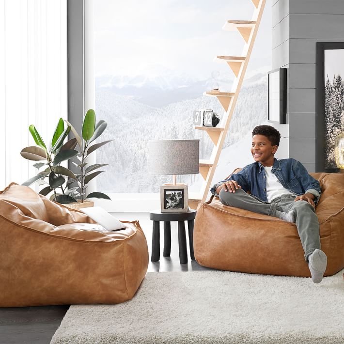 Faux Leather Caramel Modern Bean Bag Lounger thumbnail 6