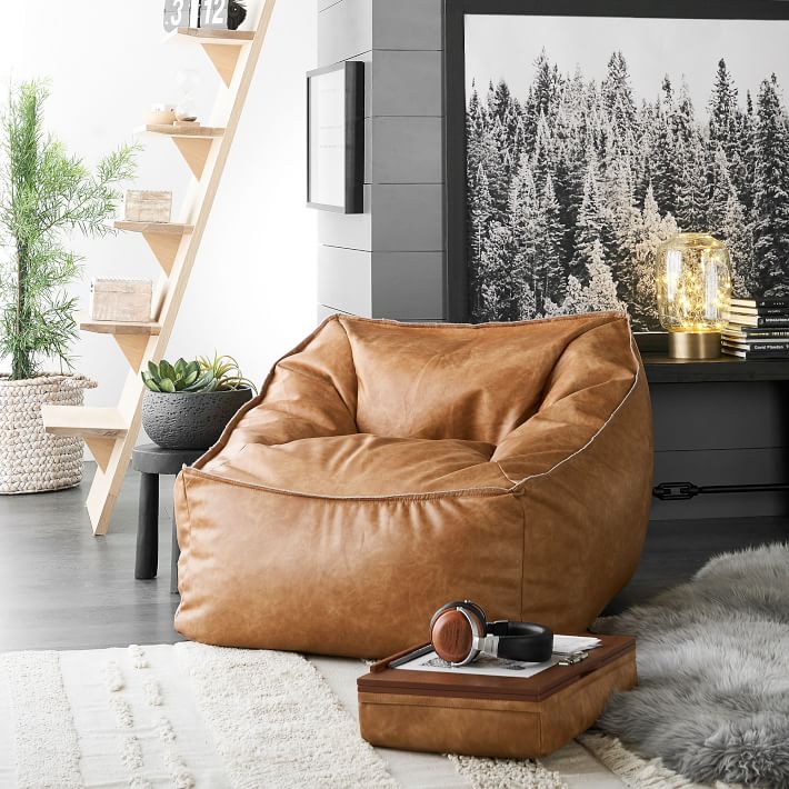 Faux Leather Caramel Modern Bean Bag Lounger thumbnail 8