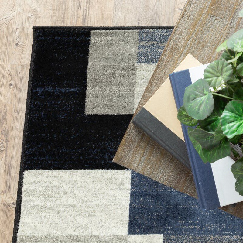 Taira Power Loom Ocean Blue Cream Gray Rug thumbnail 2