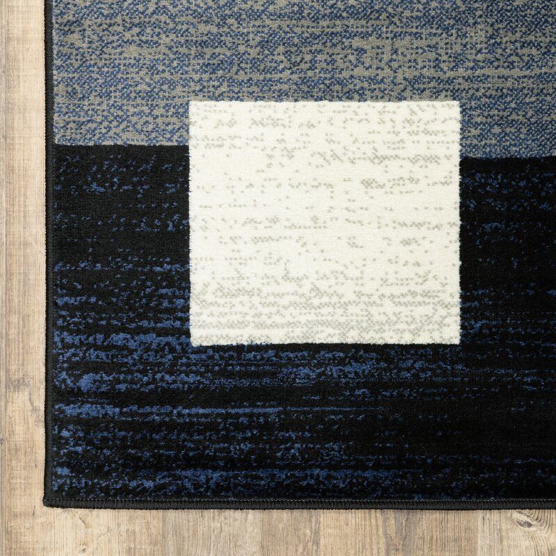 Taira Power Loom Ocean Blue Cream Gray Rug thumbnail 3