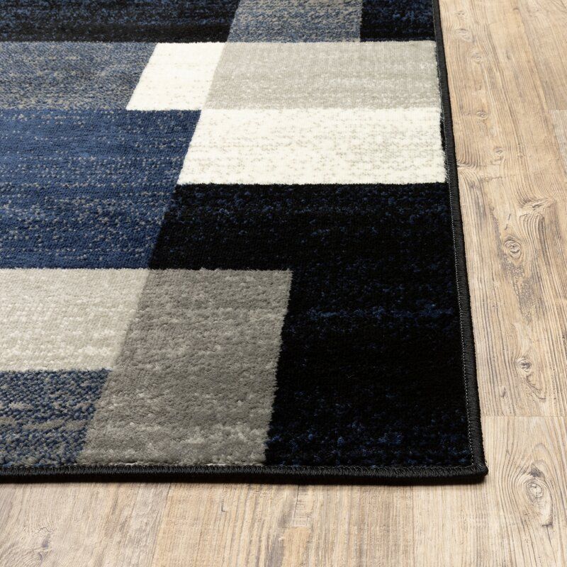 Taira Power Loom Ocean Blue Cream Gray Rug thumbnail 4