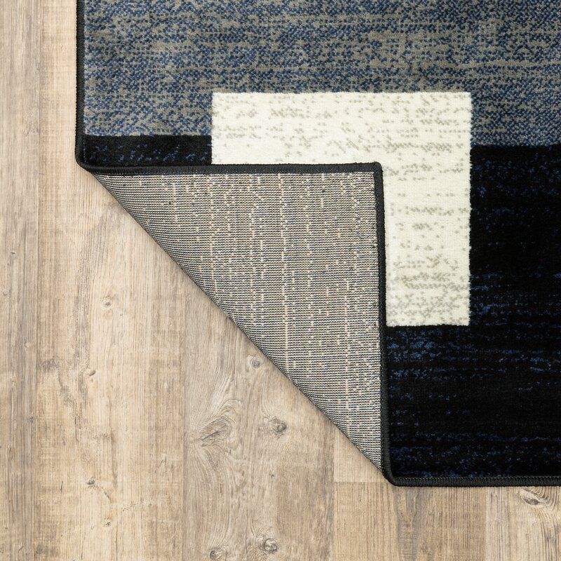 Taira Power Loom Ocean Blue Cream Gray Rug thumbnail 5