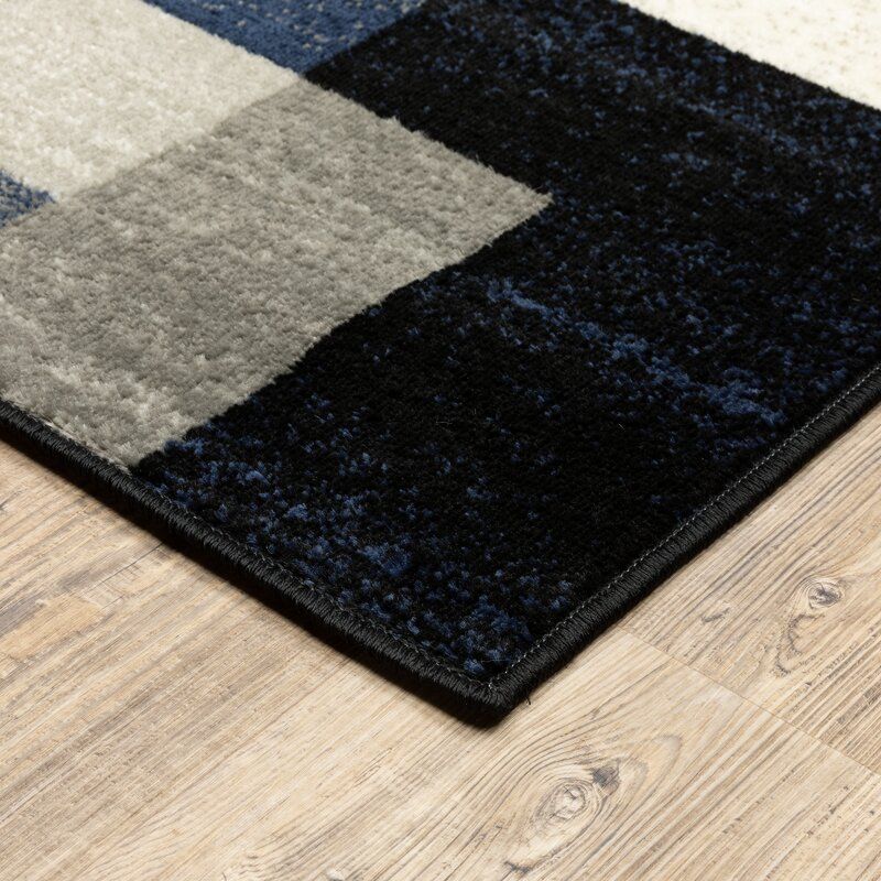Taira Power Loom Ocean Blue Cream Gray Rug thumbnail 6