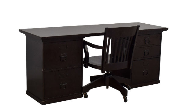 Espresso Bedford Five Drawer Rectangular Desk with Chair thumbnail 2