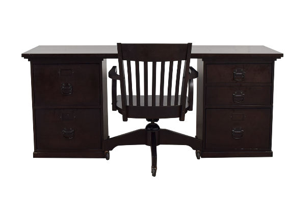 Espresso Bedford Five Drawer Rectangular Desk with Chair thumbnail 3