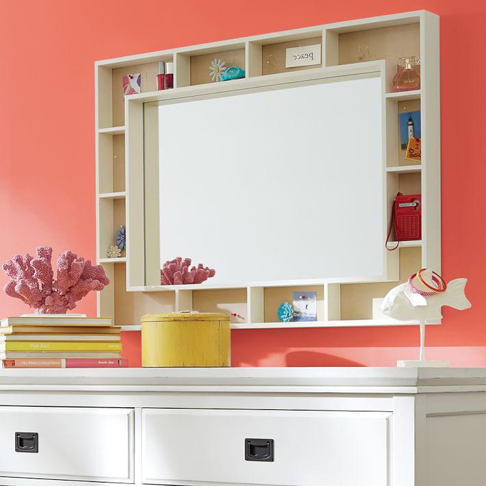 Pinboard Display Shelf Framed Mirror Simply White thumbnail 3