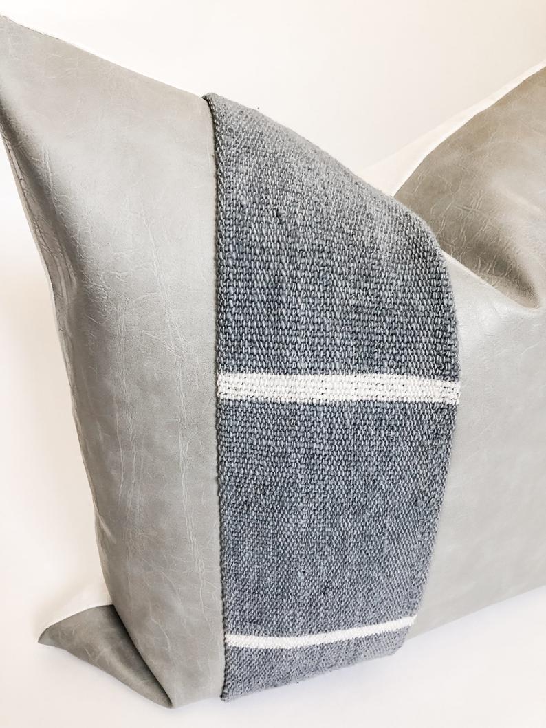 Grey Mudcloth Off White Dash  Light Grey Faux Leather thumbnail 2