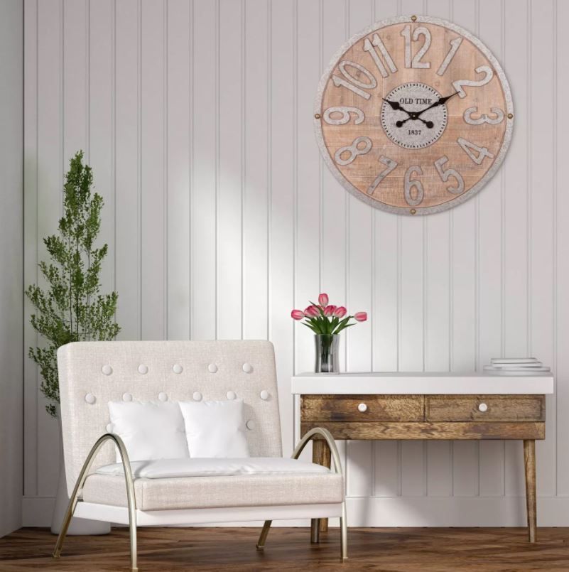 Rustic and Galvanized Wall Clock WoodGray thumbnail 2