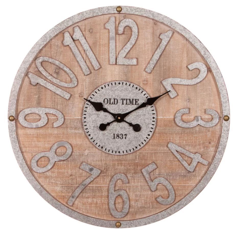 Rustic and Galvanized Wall Clock WoodGray thumbnail 3
