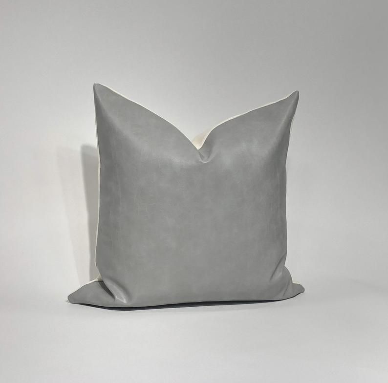 Light Grey Faux Leather Modern Pillow No Insert-18"x18" thumbnail 3