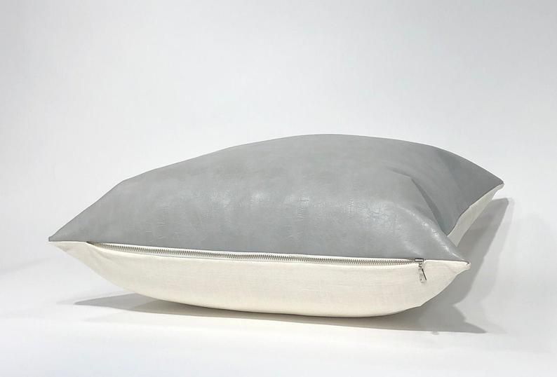 Light Grey Faux Leather Modern Pillow No Insert-18"x18" thumbnail 4