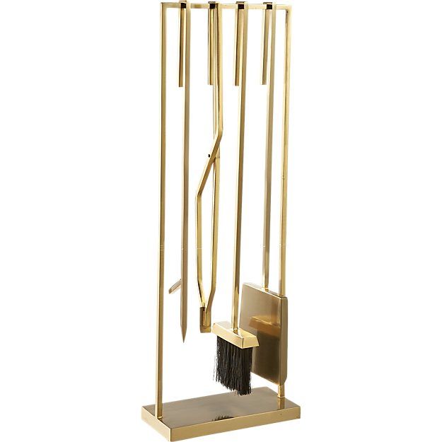 4-Piece Bend Gold Standing Fireplace Tool Set thumbnail 2