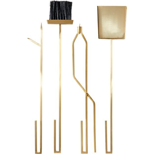 4-Piece Bend Gold Standing Fireplace Tool Set thumbnail 3