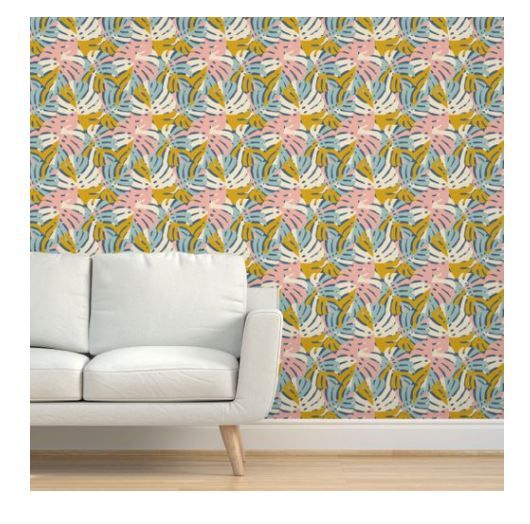 Color Block Monstera Leaves Walpaper thumbnail 2