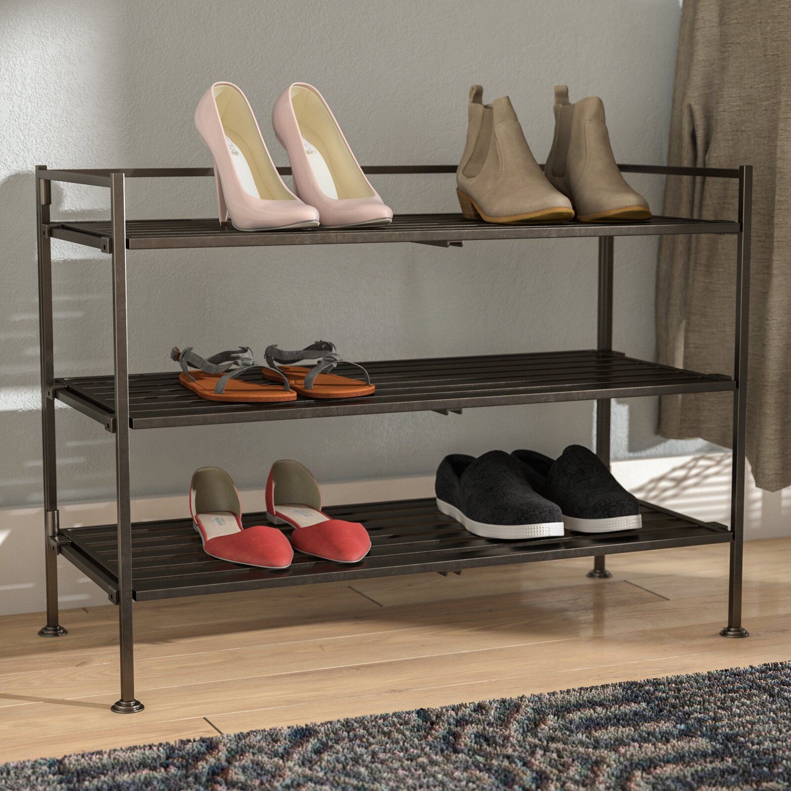 3 Tier 9 Pair Stackable Shoe Rack thumbnail 6