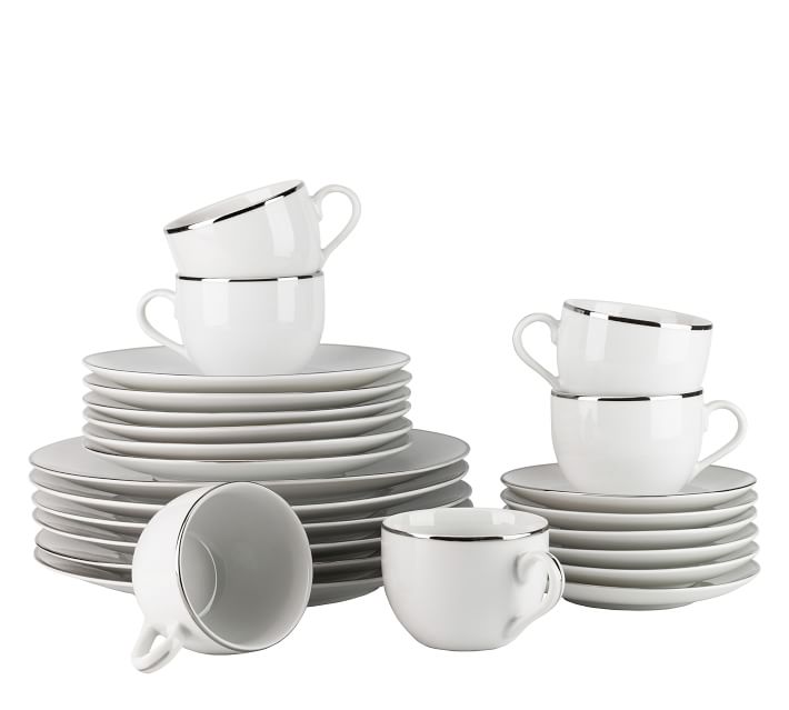 Metallic Rim Coupe Porcelain 24 Piece Dinnerware Set thumbnail 2