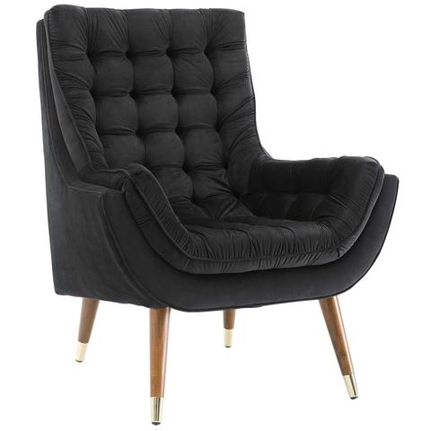 Sutton Velvet Lounge Chair - Black thumbnail 2