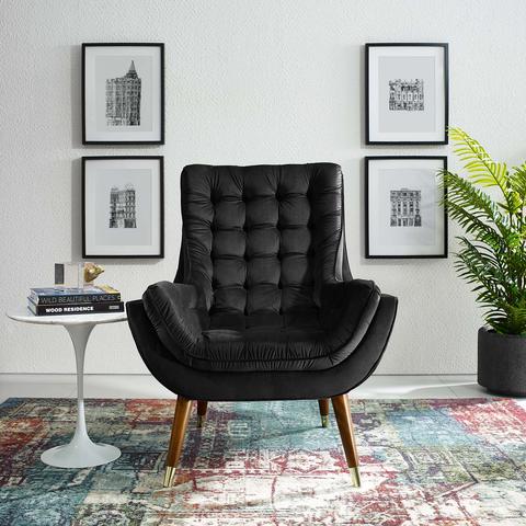 Sutton Velvet Lounge Chair - Black thumbnail 6
