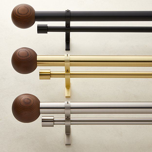 Matte Black with walnut double rod curtain thumbnail 2