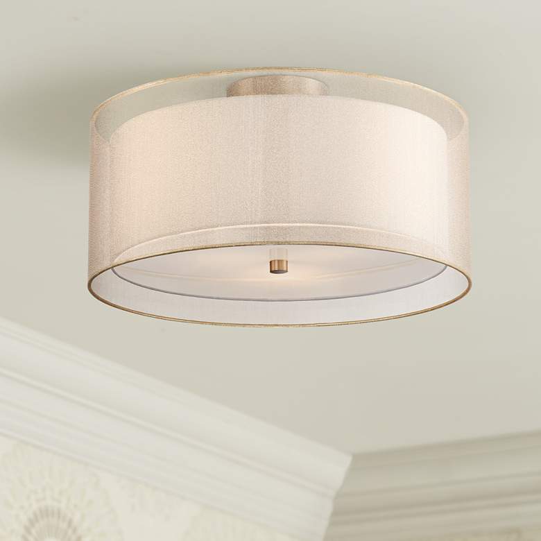 Possini Euro Double Drum 18 Wide Champagne Ceiling Light thumbnail 4