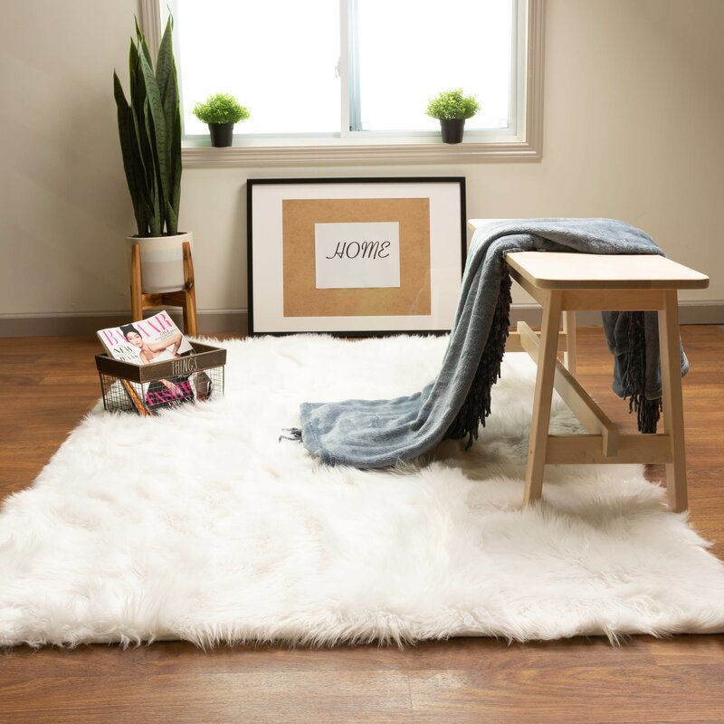 Charlotte Handmade Shag Faux Sheepskin White Area Rug-5'x7' thumbnail 2