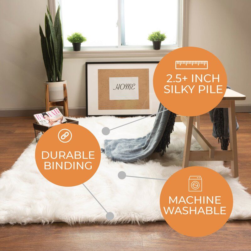 Charlotte Handmade Shag Faux Sheepskin White Area Rug-5'x7' thumbnail 3