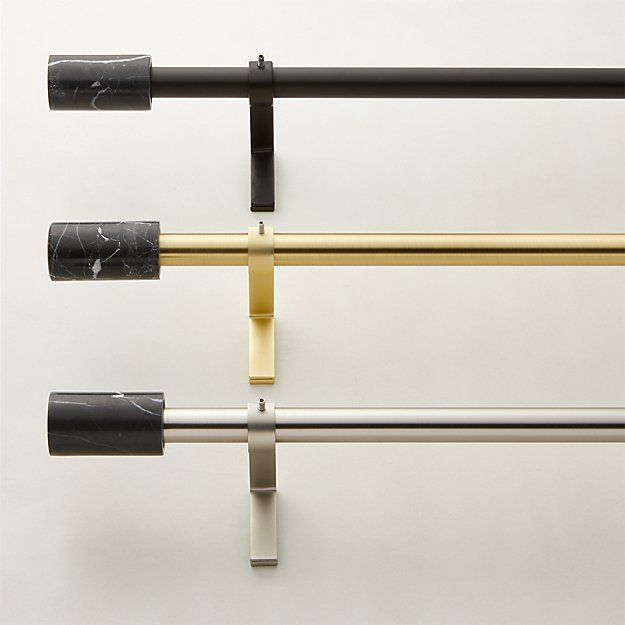 MATTE BLACK WITH BLACK MARBLE FINIAL CURTAIN ROD SET thumbnail 2