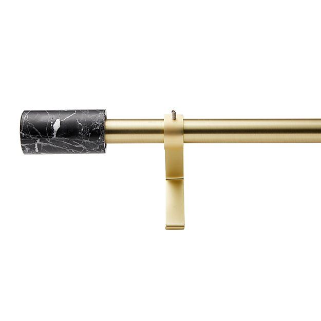 MATTE BLACK WITH BLACK MARBLE FINIAL CURTAIN ROD SET thumbnail 3